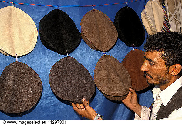 Hat  shopping  Chicken street  Kabul  Islamic Republic of Afghanistan  South-Central Asia