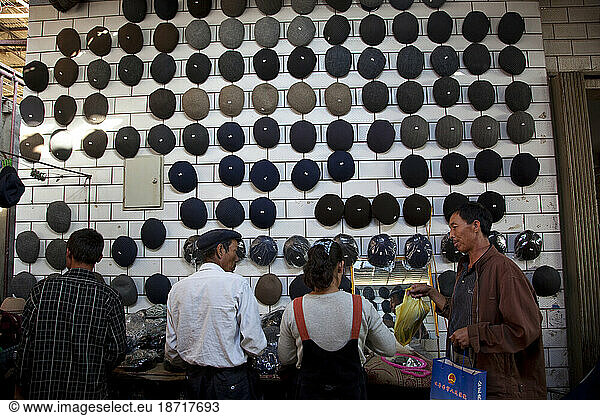 Hats for sale at bazaar in Turpan  Xinjiang  China.