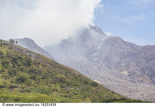 Haze around the peak of SoufriA?re Hills volcano  Montserrat  Caribbean  Leeward Islands  Lesser  Antilles