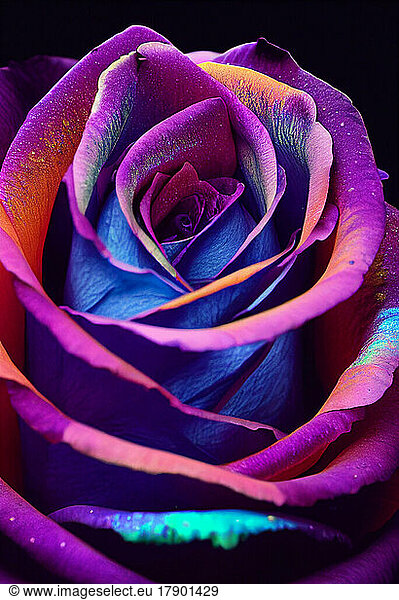Head of blue and pink blooming rose