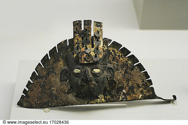 Headdress or pectoral. Silver and copper. Moche culture. Early Intermediate Period (100 BC-700 AD). Peru. Museum of the Americas. Madrid  Spain.