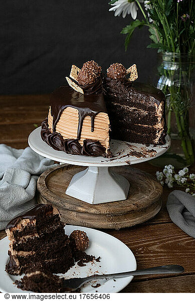 Heavenly Hazelnut Chocolate Cake sliced