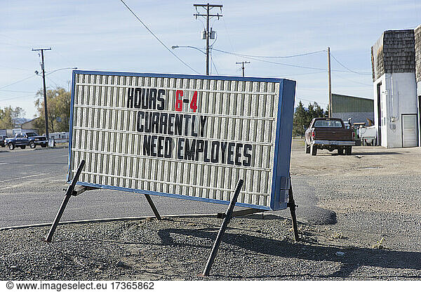 Help Wanted sign  Currently Need Employees sign for small town business