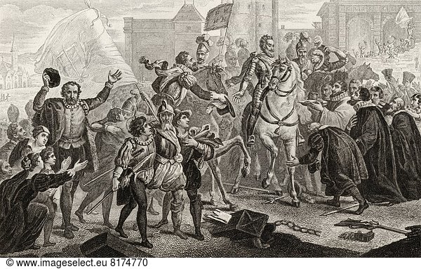 Henri Iv 1553 To 1610 Enters Paris In 1594  From Histoire De France By Colart Published Circa 1840