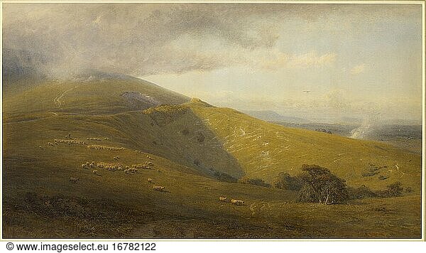 Henry George Hine  1811–1895. A View on the South Downs   1871. Watercolor and gouache  with touches of scraping  over traces of graphite  on off-white wove paper  495 × 883 mm.
Inv. No. 2016.150 
Chicago  Art Institute.