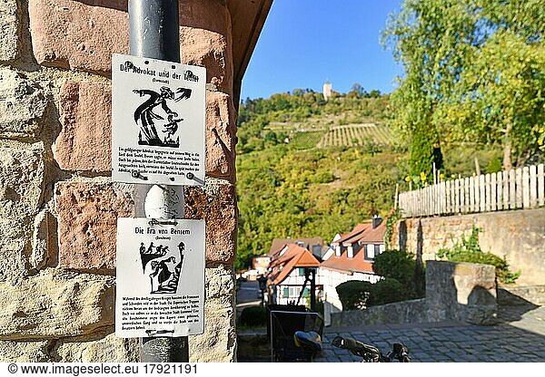 Heppenheim  Germany  September 2020: Information signs at street light lantern showing Hessian legend  Europe