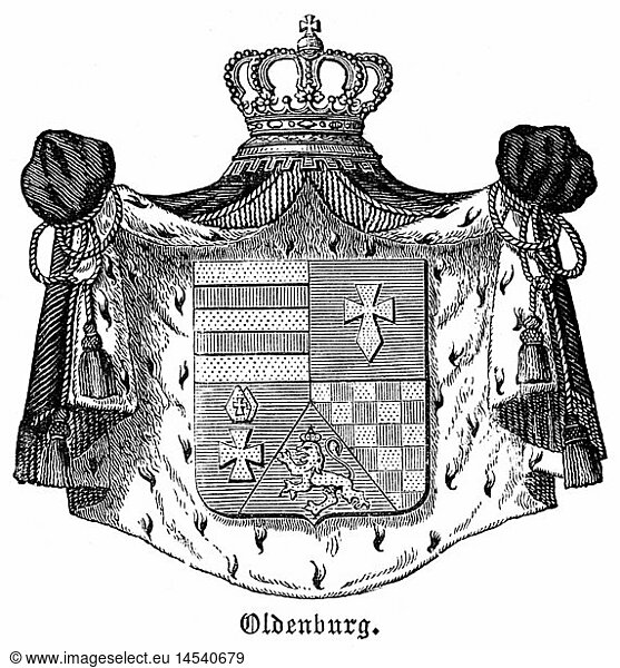 heraldry  coat of arms  Germany  state coat of arms of the Grand Duchy of Oldenburg  wood engraving  1872