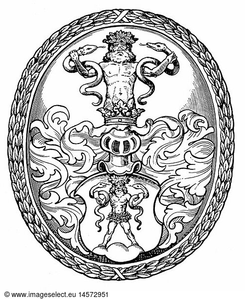 heraldry  coat of arms  individual coat of arms  coat of arms of the city physician of Pressburg Johann David Ruland  awarded 1622