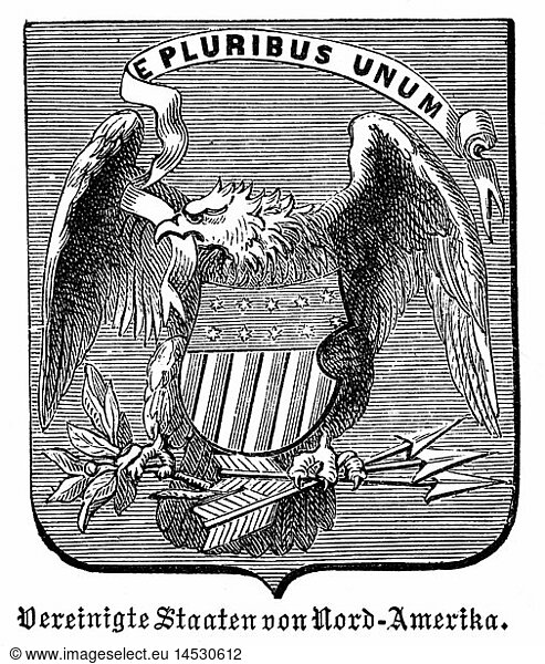 heraldry  coat of arms  USA  state coat of arms of the United States of America  wood engraving  1872