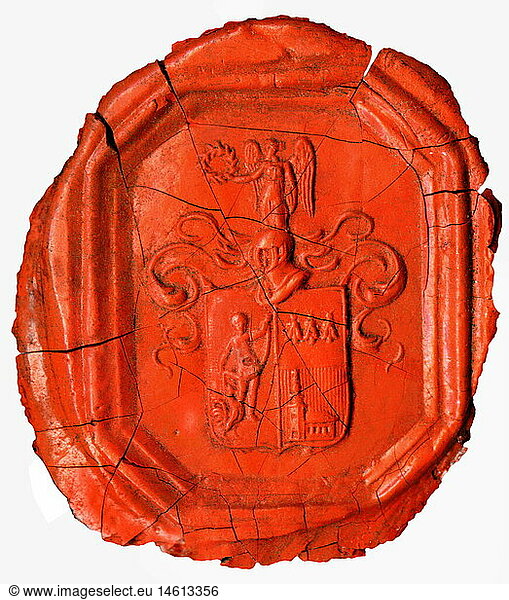 heraldry  seal  nobility seal  red  sealing wax  broken  Germany  circa 1820
