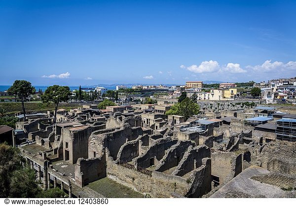 Herculaneum  ancient Roman town destroyed by volcanic eruption in 79 AD  Ercolano  Naples  Italy.
