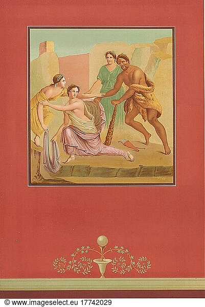 Herkules und Iole  in der griechischen Mythologie die Tochter des Königs Eurytos von Oichalia  Wandmalerei  Fresko aus dem historischen Pompeji  digital restauriert