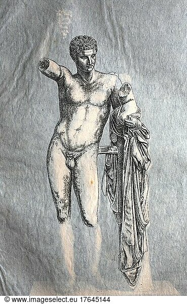 Hermes  ein olympischer Gott in der griechischen Religion und Mythologie  digital restaurierte Reproduktion einer Originalvorlage aus dem 19. Jahrhundert