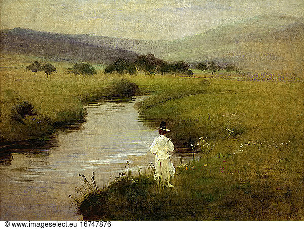 Herrmann  Curt 1854–1929. “Sophie Herz in the meadowed valley near Prtezfeld   1896. Oil on canvas  60.3 × 80.4cm.