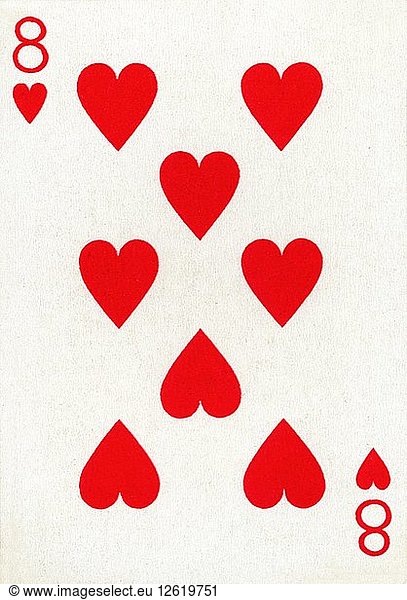 Herz 8 aus einem Kartenspiel von Goodall & Son Ltd.  um 1940. Künstler: Unbekannt.