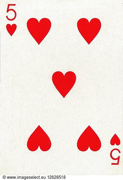 Herz 5 aus einem Kartenspiel von Goodall & Son Ltd.  um 1940. Künstler: Unbekannt.