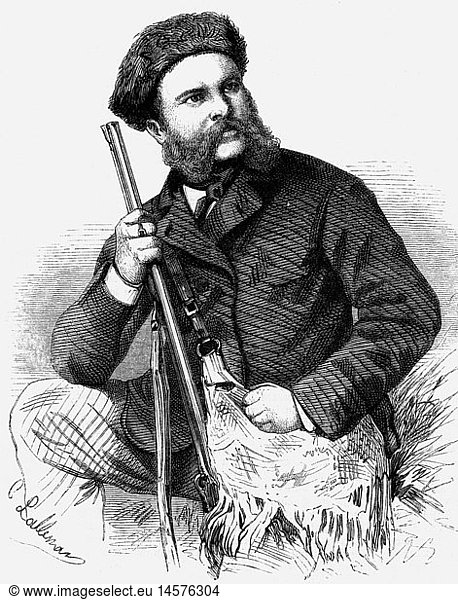 Heuglin  Theodor von  20.3.1824 - 5.11.1876  German explorer  half length  wood engraving after drawing by Pfaun  19th century