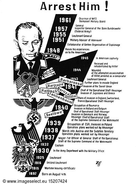 Heusinger  Adolf  4.8.1897 - 30.11.1982  deut. General  Vorsitzender des NATO MilitÃ¤rausschuÃŸ 1961 - 1964  sein Lebenlauf  sowjetisches Plakat  1961