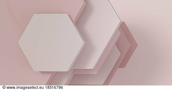 Hexagon box for beauty product display against pink background