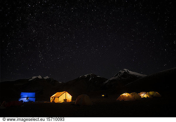 Hidden Valley Camp at night  Dhaulagiri Circuit Trek  Himalaya  Nepal