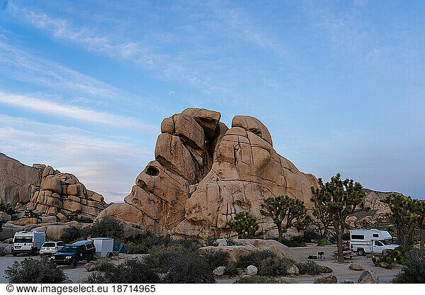 Hidden Valley Campsite in Joshua Tree National Park at Sunset
