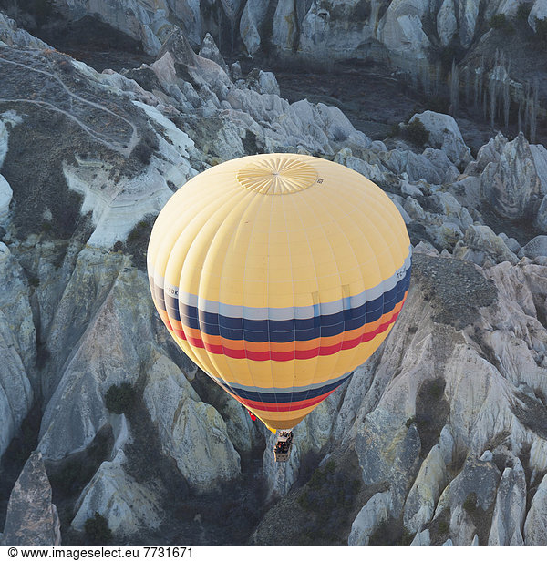 High Angle View Of A Hot Air Balloon In Flight  Goreme Nevsehir Turkey