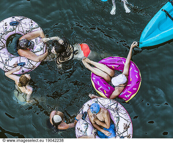 High Angle View Of A People Playing And Floating On The Russian River