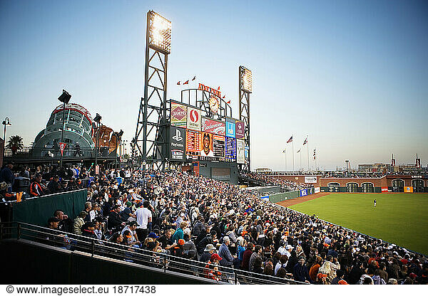 High angle view of AT&T Baseball Park and scoreboard in San Francisco  California.