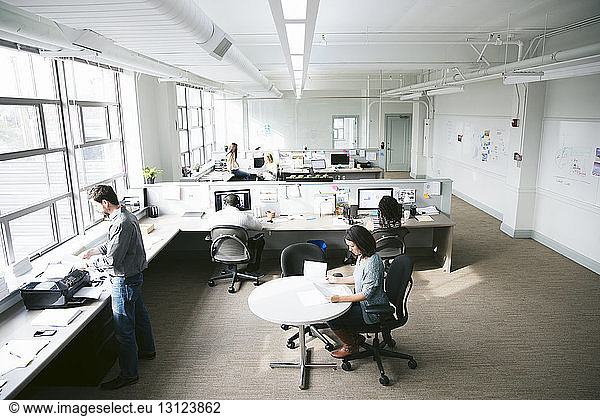 High angle view of business people working at office