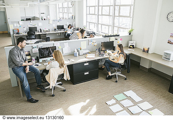 High angle view of business people working in office