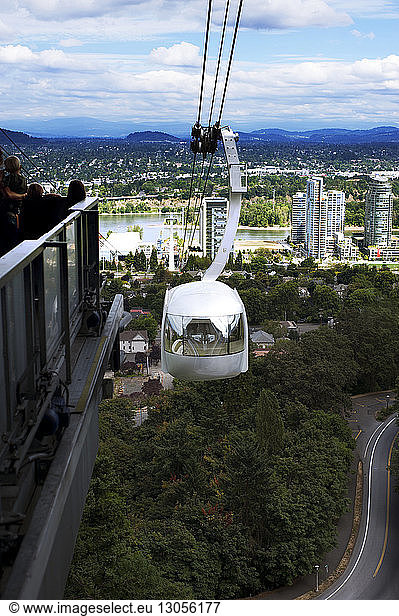 High angle view of cable car