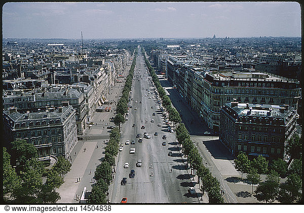 High Angle View of Champs-Elysees  Paris  France  1961