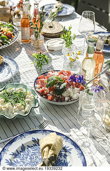 High angle view of fresh meal on dining table
