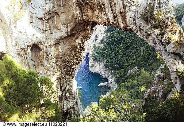 High angle view of Lovers Arch at Capri island