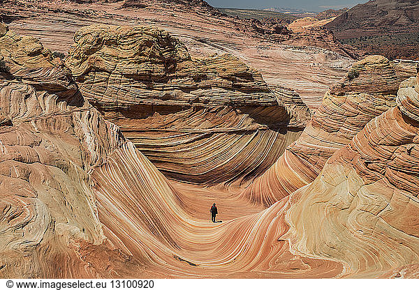 High angle view of man standing at Grand Staircase-Escalante National Monument