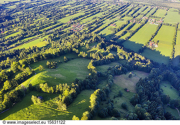 High angle view of Natural monument hedge landscape at Gaissach  Lenggries  Isarwinkel  Upper Bavaria  Bavaria  Germany