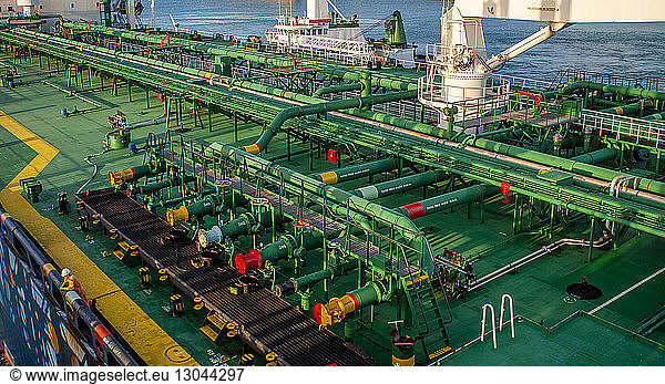 High angle view of oil exploration platform in sea