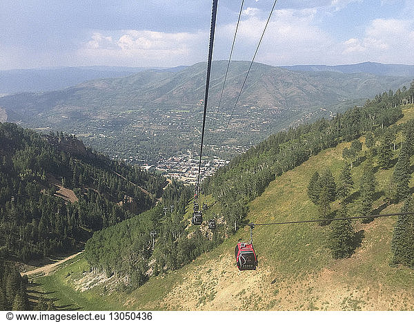 High angle view of overhead cable cars