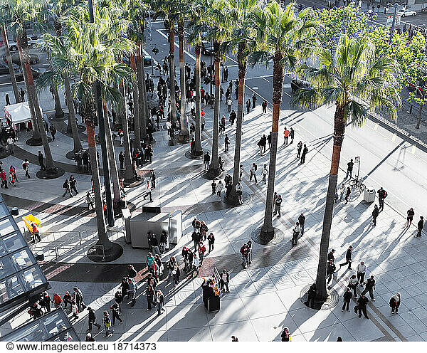 High angle view of people entering the AT&T Baseball Park  San Francisco  California.