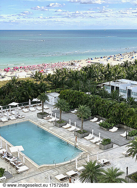 High Angle View of Pool  Beach and Atlantic Ocean  Miami Beach