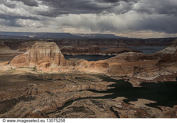 High angle view of rock formations against stormy clouds at Grand Staircase-Escalante National Monument