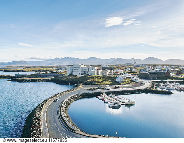 High angle view of Stykkisholmur harbour  Iceland