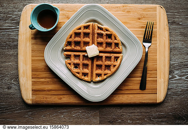 high angle view of waffle on a table
