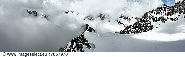 High mountains with glacier  mountains in winter  aerial view  Stubai Alps  Tyrol  Austria  Europe