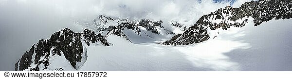 High mountains with glacier  mountains in winter  aerial view  Stubai Alps  Tyrol  Austria  Europe