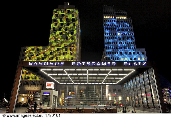 High-rise buildings on Potsdamer Platz square  Sony Center  DB Tower and Beisheim Center with Ritz Carlton Hotel  Tiergarten district  Berlin  Germany  Europe