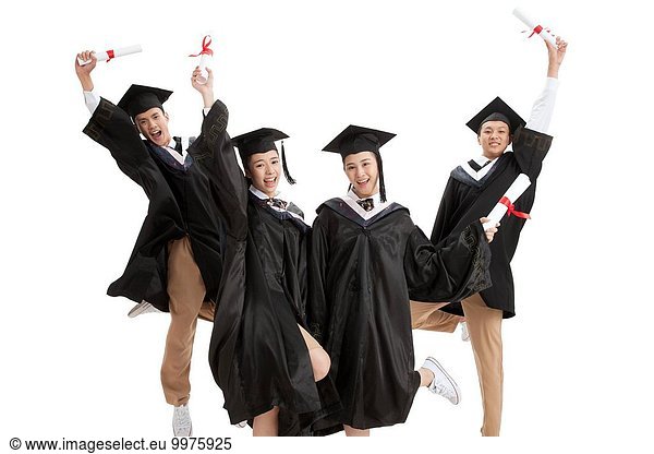 High school students in bachelor's jumping
