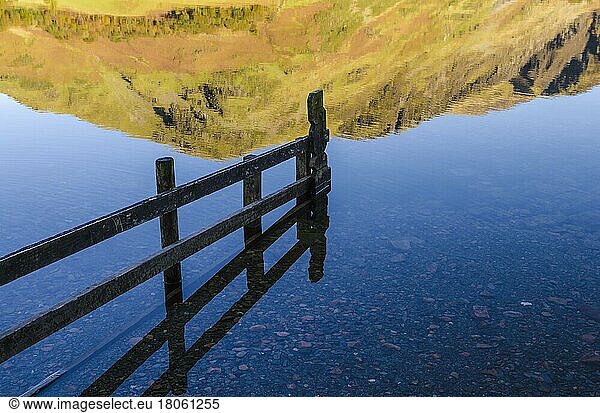 High Snockrigg reflected in Lake Buttermere. Lake District  Cumbria  England  United Kingdom  Europe