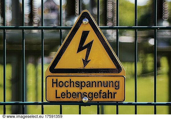 High Voltage Danger of Life  Zollverein Coal Mine  Essen  North Rhine-Westphalia  Germany  Europe