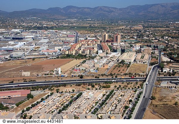 Highway MA-13 crossing Cala Murada street  Son Castello industrial zone on the left  Palma de Mallorca  Mallorca  Balearic Islands  Spain